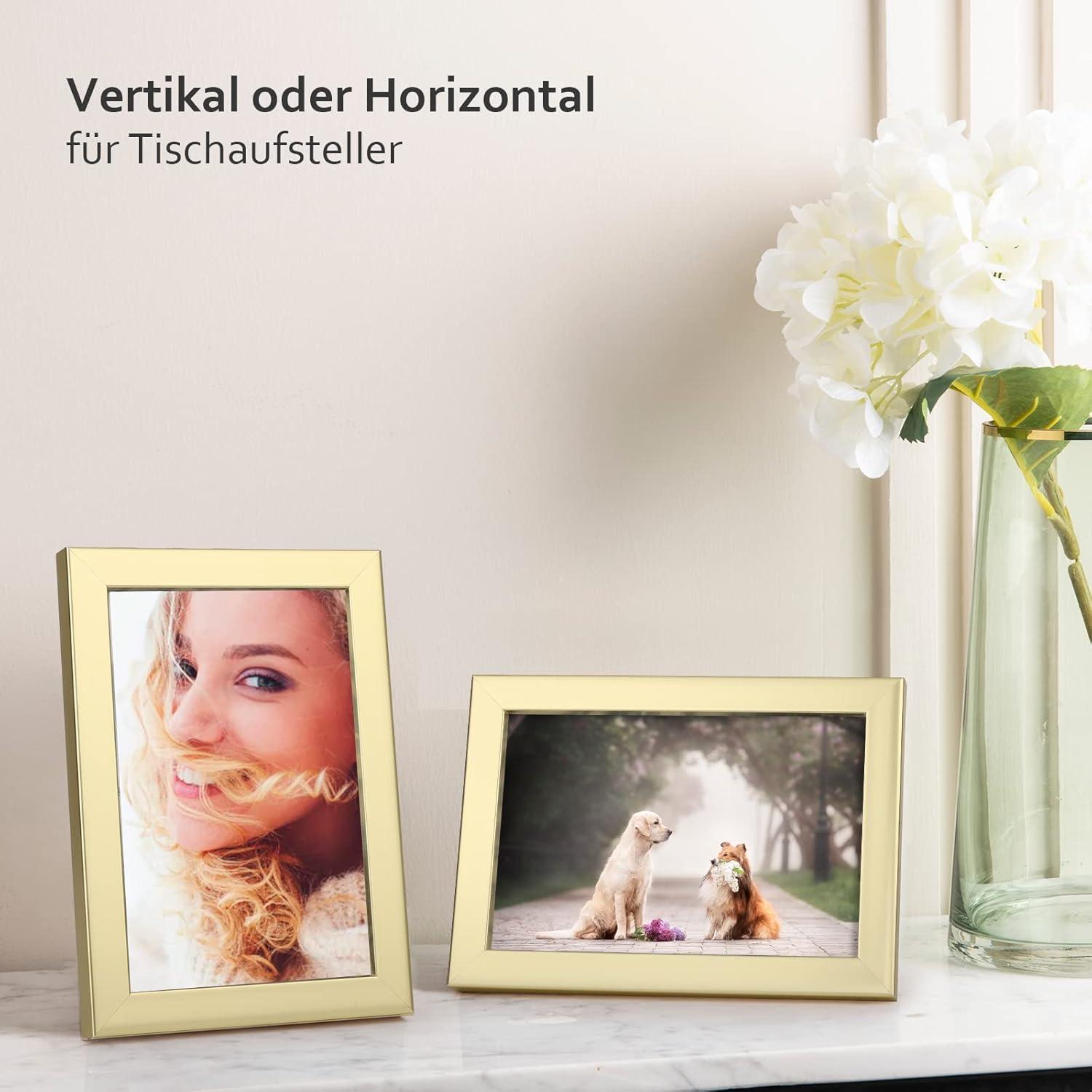 Bilderrahmen 10x15 4er-Set Holz-Verbund Echtes Glas Gold Wand Tisch