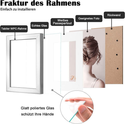 Bilderrahmen Set 15x20 cm Holz Acrylglas Passepartout 4er Silber