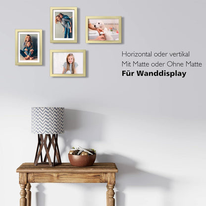 Bilderrahmen 13x18 cm 4er-Set Gold Holz-Glas Wand-Tischdekoration
