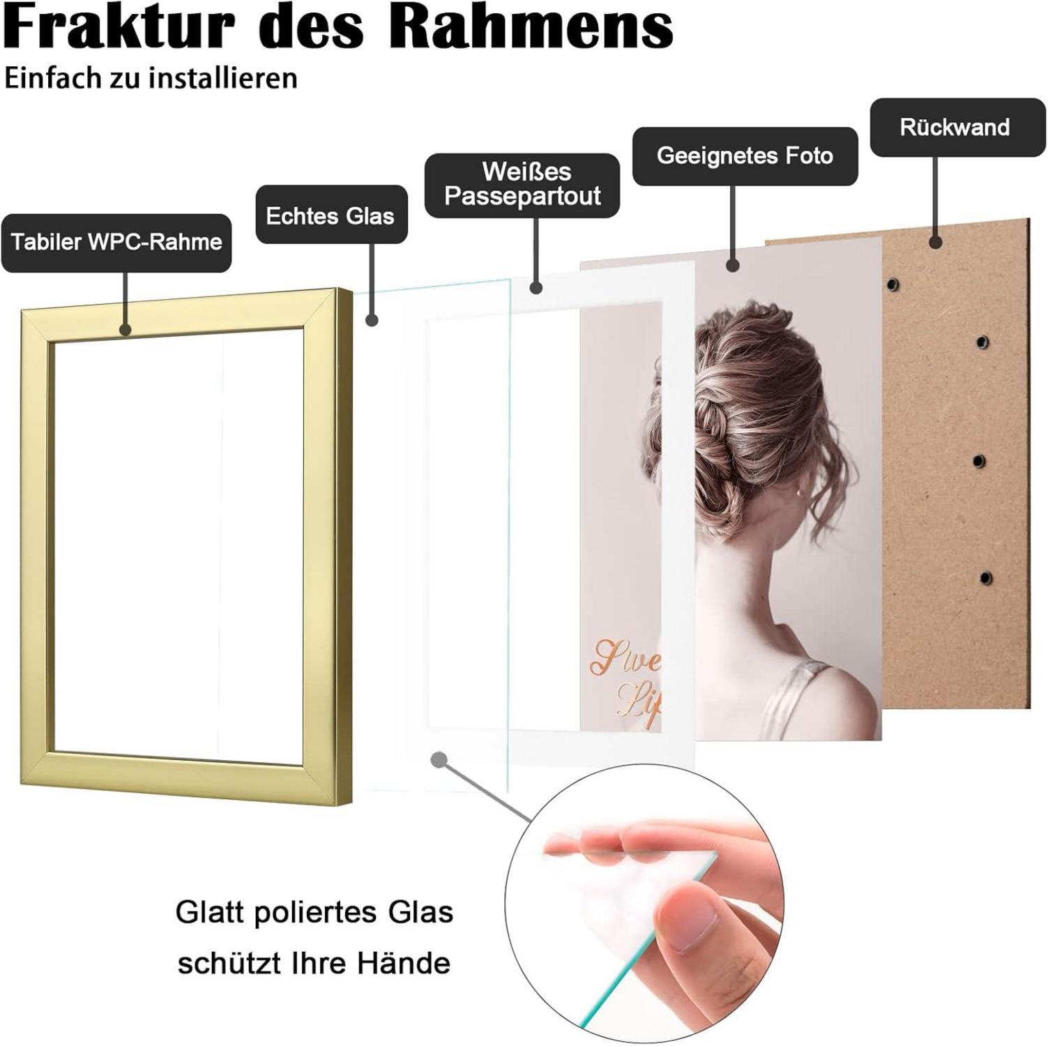 Egofine Bilderrahmen 13x18 4er-Set Gold Holz Verbund Echtglas
