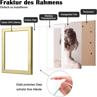 Egofine Bilderrahmen 13x18 4er-Set Gold Holz Verbund Echtglas