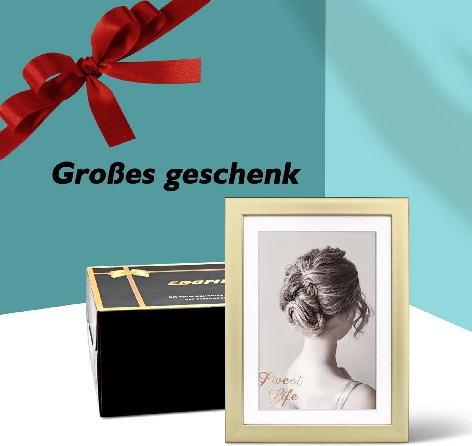 Bilderrahmen 13x18 4er-Set Holz-Verbund Echtes Glas Wand Tisch Gold