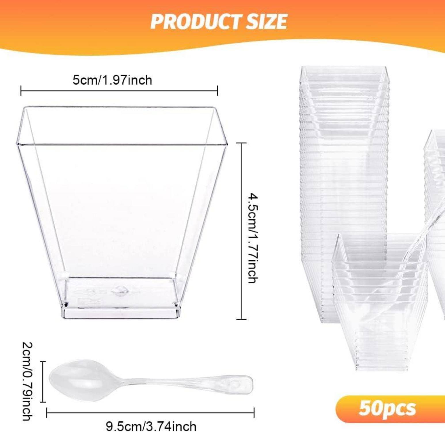 50 transparente Dessertbecher 60ml + Löffel Set Plastik