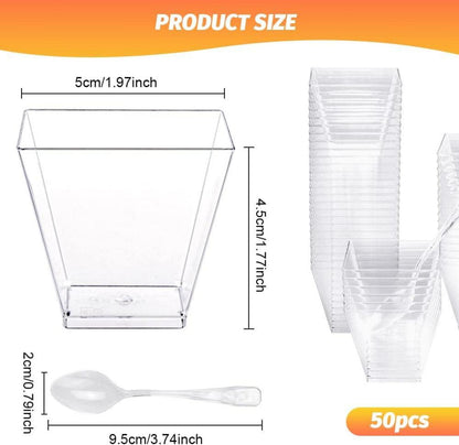 50 transparente Dessertbecher 60ml + Löffel Set Plastik