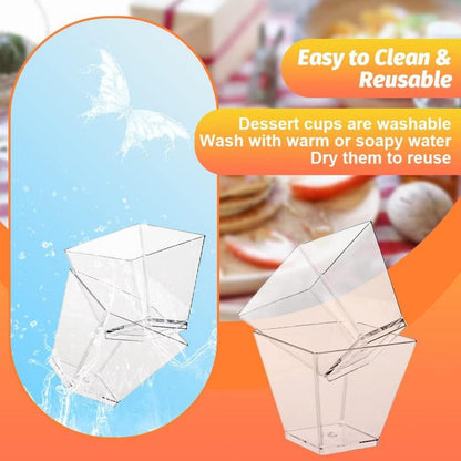 50x Transparente Desserttassen 60ml mit Löffeln - Kunststoff Nachtisch Set
