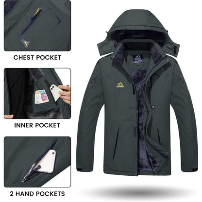 Herren Winterjacke wasserdicht warm gefüttert mit Kapuze Kohlengrau XXL