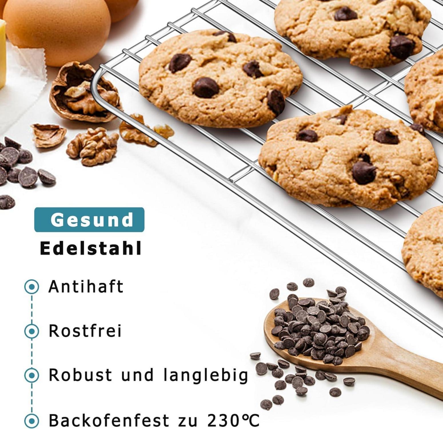 Edelstahl Abkühlgitter 2er-Set Rechteckig Kuchengitter 29,5x23x1,5cm