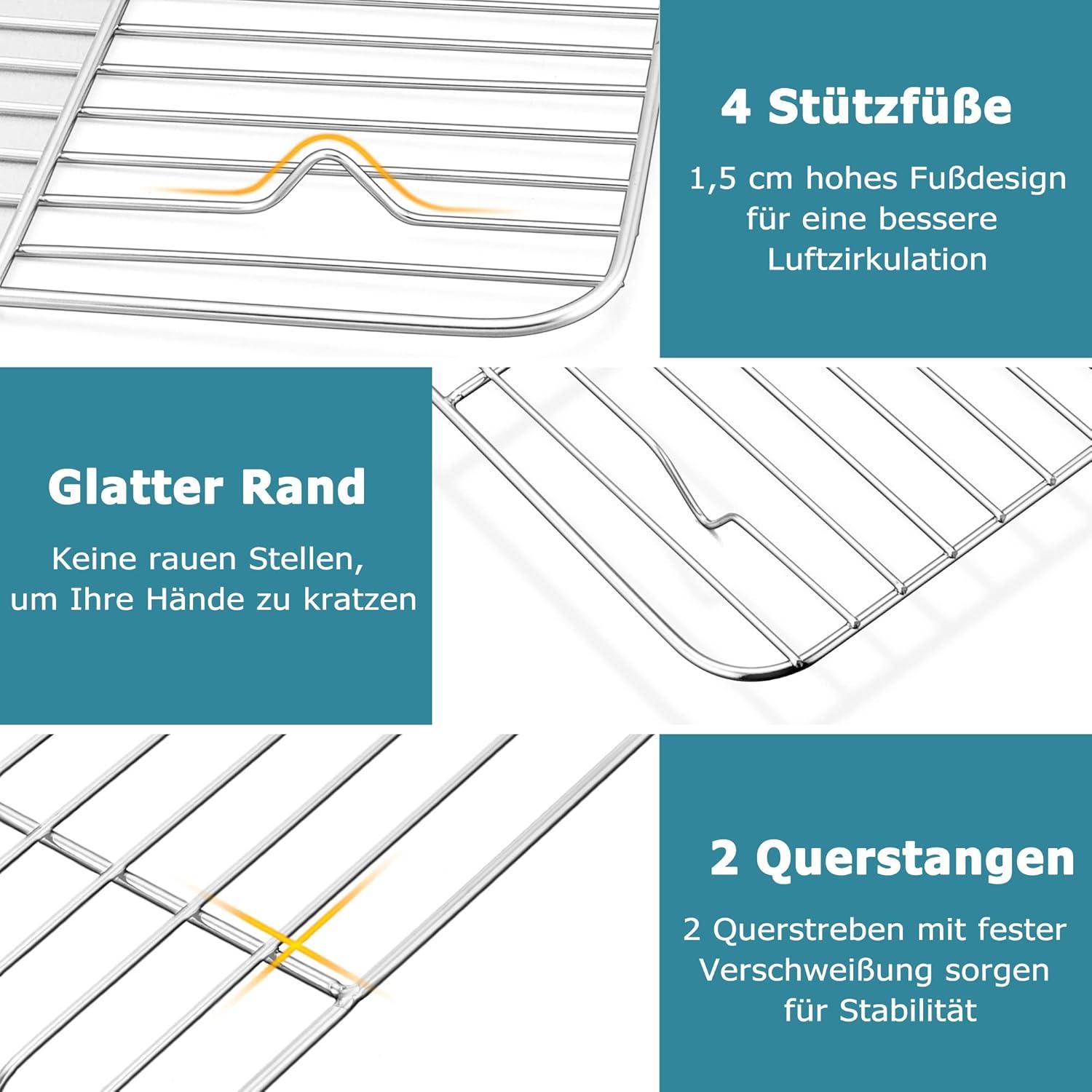 Edelstahl Abkühlgitter 2er-Set rechteckig Backgitter 29,5 x 23 x 1,5cm Silber