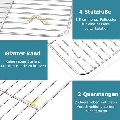 Edelstahl Abkühlgitter 2er-Set rechteckig Backgitter 29,5 x 23 x 1,5cm Silber