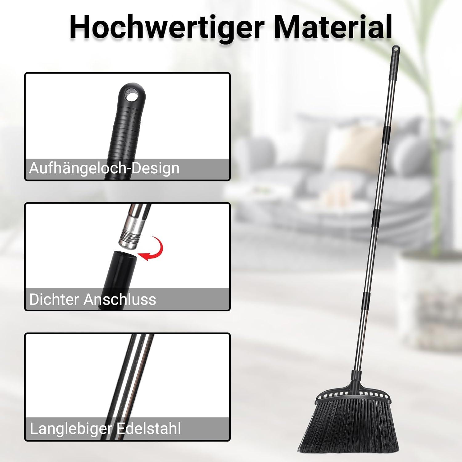 Straßenbesen und Gartenbesen mit Stiel und 140cm Griff, strapazierfähige Borsten, Innen/Außen Nutzung, schwarz
