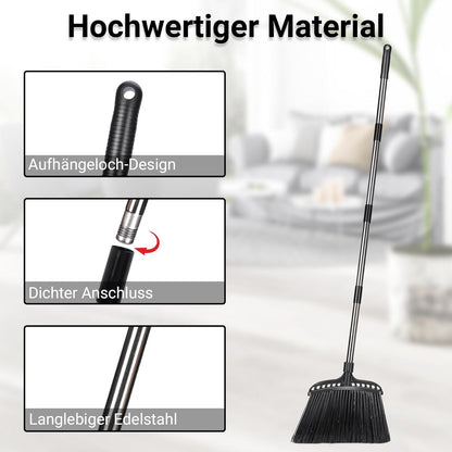 Straßenbesen und Gartenbesen mit Stiel und 140cm Griff, strapazierfähige Borsten, Innen/Außen Nutzung, schwarz