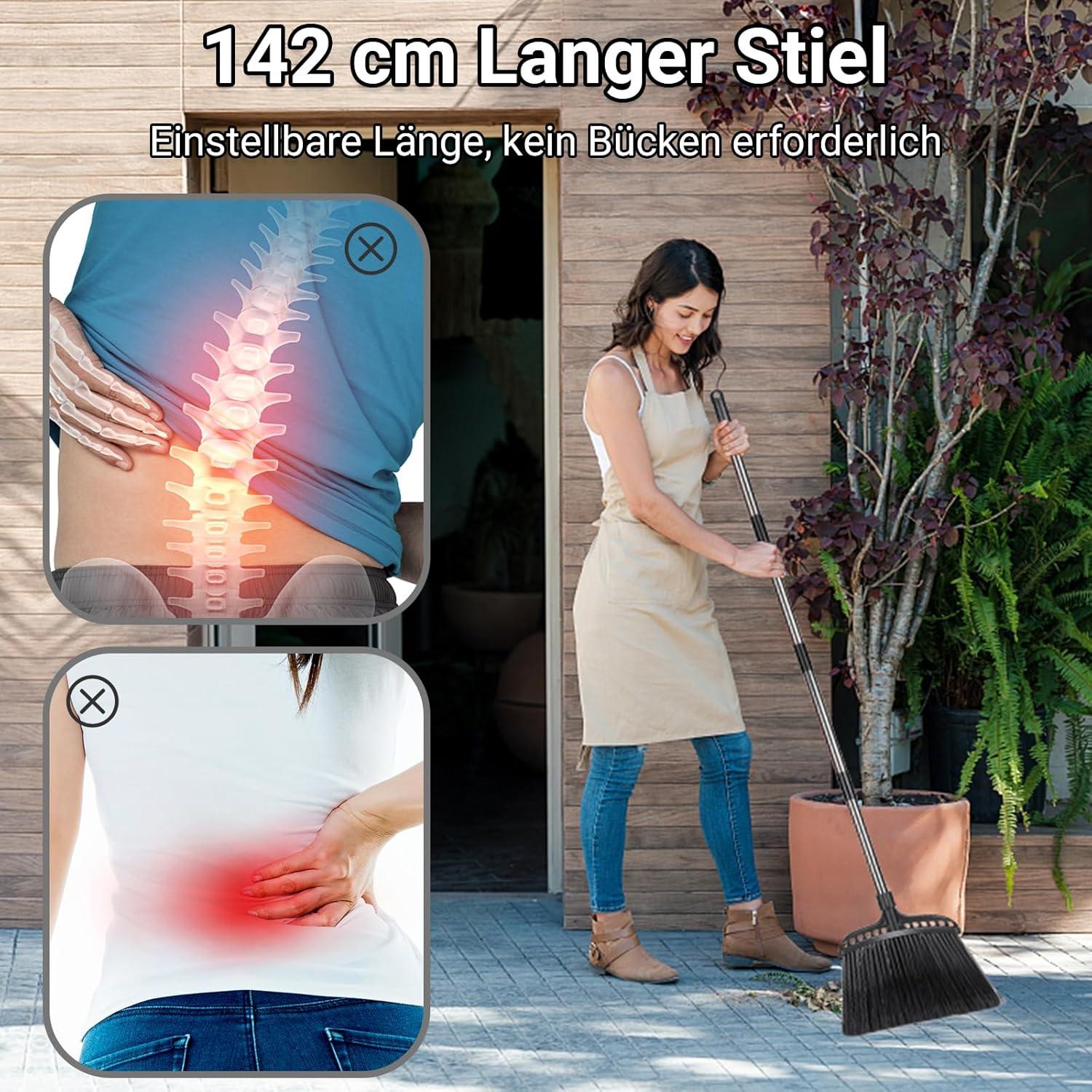 Professioneller Straßen- und Gartenbesen 140cm Griff Schwarz