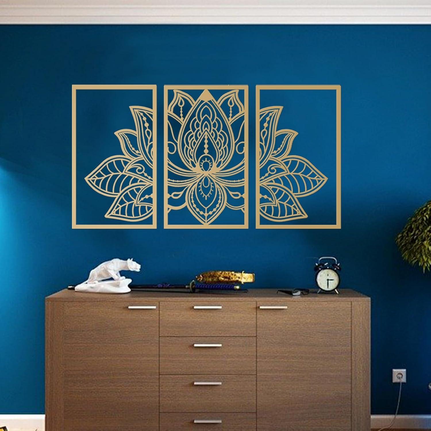 Lotus Blume Metall Wanddeko Set Religion Mandala Wohnzimmer Büro Yoga