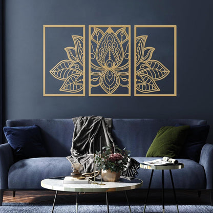 Lotus-Blume Metall-Wanddeko 3-teiliges Set Gold 110cm x 56cm