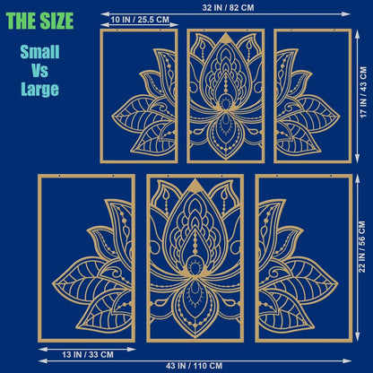 Lotus-Blume Metall Wanddeko Set Religion Glaube Mandala Wohnzimmer Büro Yoga Gold