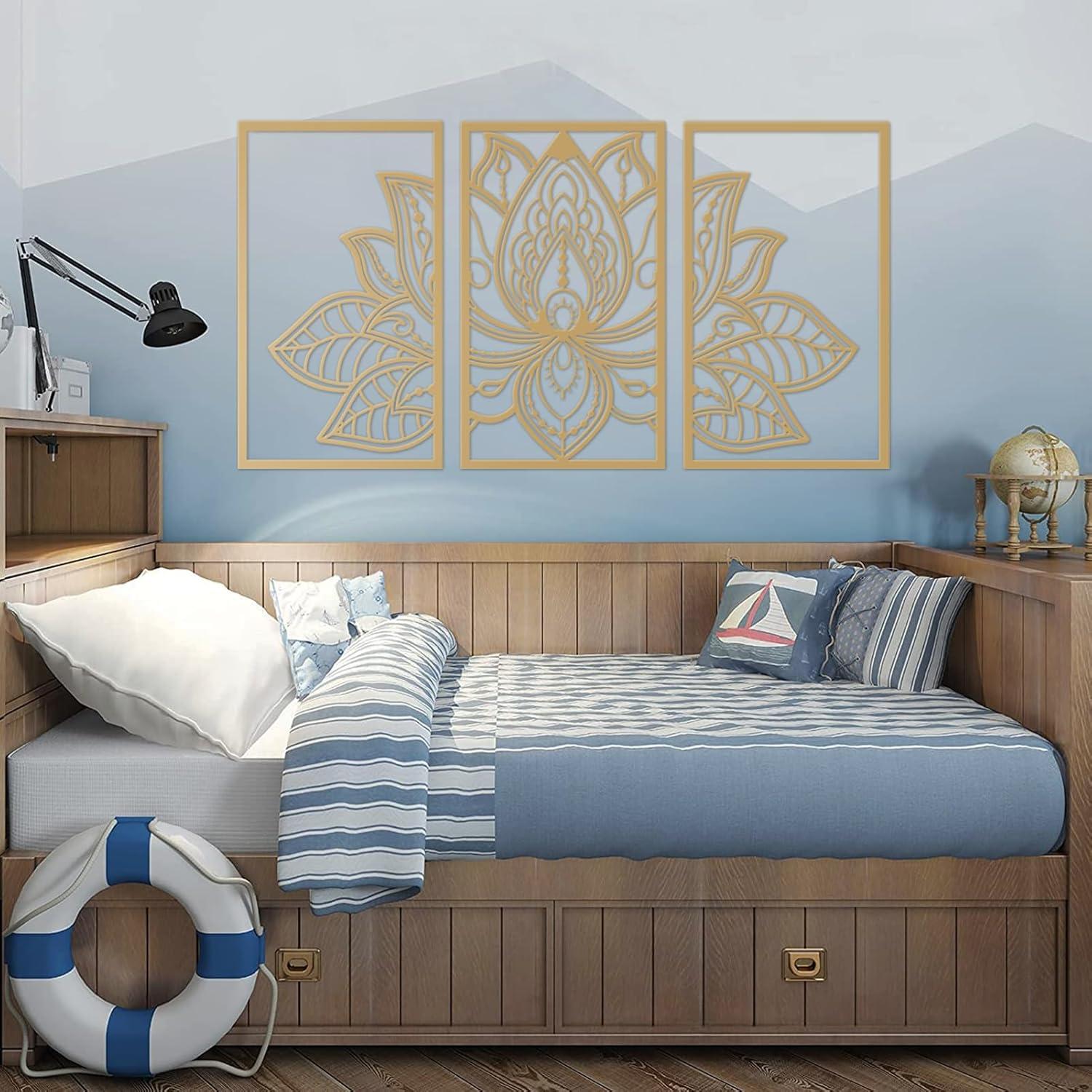 Großes 3-teiliges Lotussymbol Metall-Wanddeko-Set 110cm x 56cm Gold