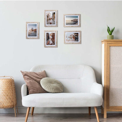 6er-Set Natur Bilderrahmen für 13x18 cm Fotos mit Passepartouts - Wand- oder Tischaufsteller