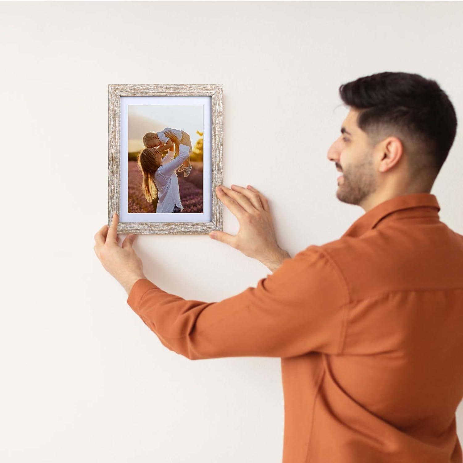 6er-Set Natur Bilderrahmen für 13x18 cm Fotos mit Passepartouts - Wand- oder Tischaufsteller