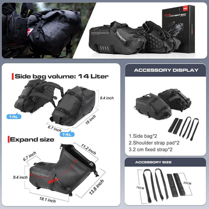 Motorrad Satteltasche 28L Wasserdicht mit Schultergurt Schwarz