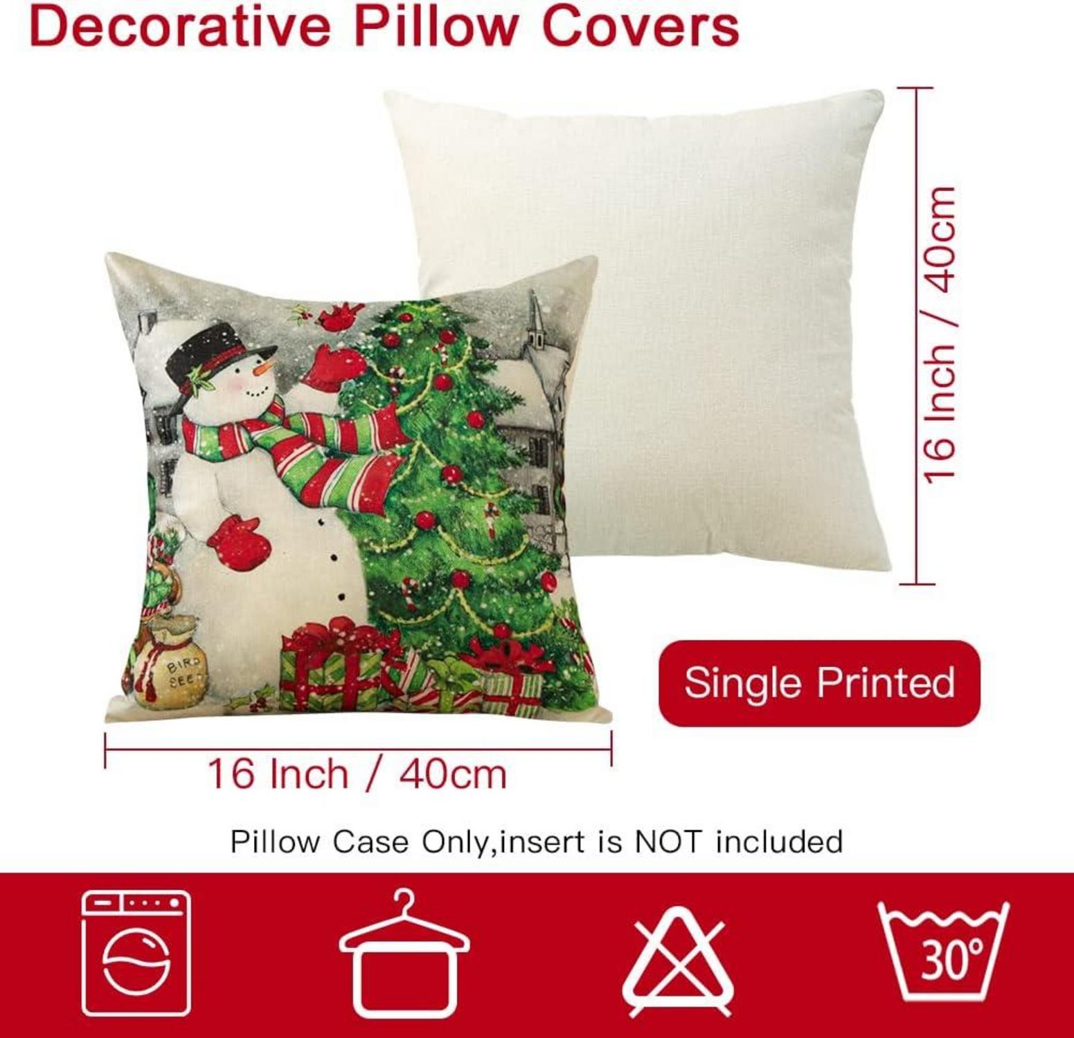 4er Set Weihnachten Kissenbezüge Leinen Deko Schneemann 40x40 cm Sofa