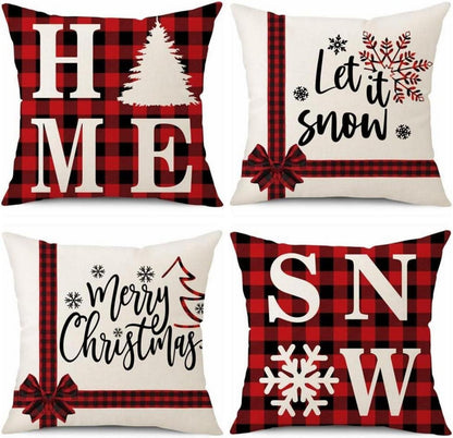 4er Set Weihnachten Kissenbezüge Leinen Deko Couch Schlafzimmer