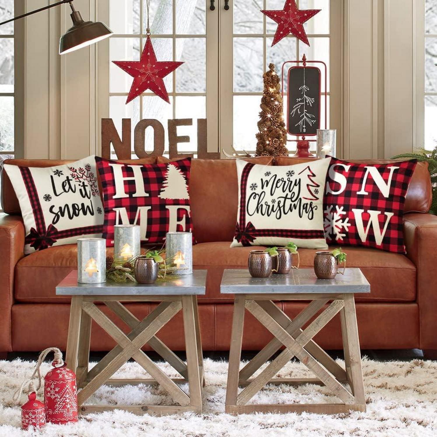 Weihnachten Kissenbezüge Set Leinen Weihnachtsmann Deko