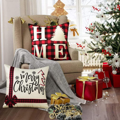 Sungeek Weihnachten Kissenbezüge 4er Set Leinen Deko 45x45 cm Rotes Plaid