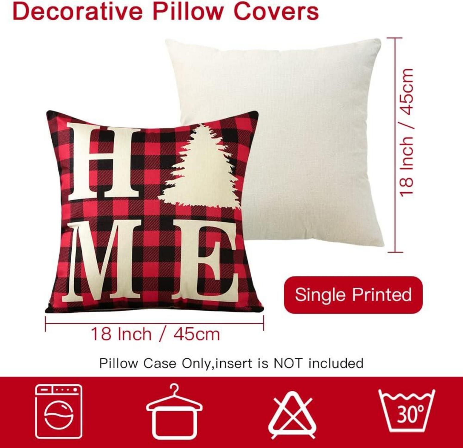 Weihnachten Kissenbezüge Set Leinen Deko Zierkissenbezüge 45x45 cm Rotes Plaid