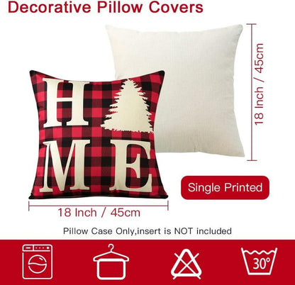 Weihnachten Kissenbezüge Set Leinen Deko Zierkissenbezüge 45x45 cm Rotes Plaid