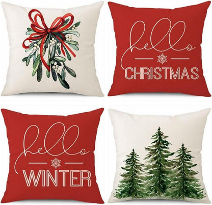 4er Set Weihnachts Kissenbezüge Leinen Deko Sofa Couch 40x40cm