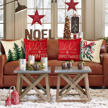 Weihnachten Kissenbezüge Set, Leinen Deko Zierkissenbezüge