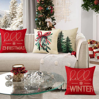 4er Set Weihnachts Kissenbezüge Leinen Deko Sofa Couch 40x40cm
