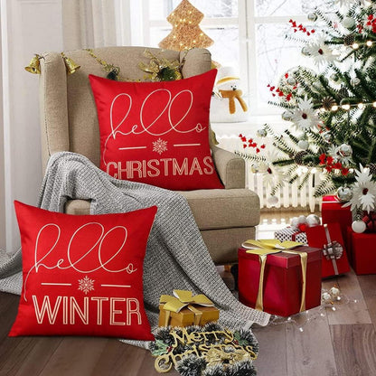 4er Set Weihnachten Kissenbezüge Leinen Deko Zierkissenbezüge 40x40cm Hello Winter