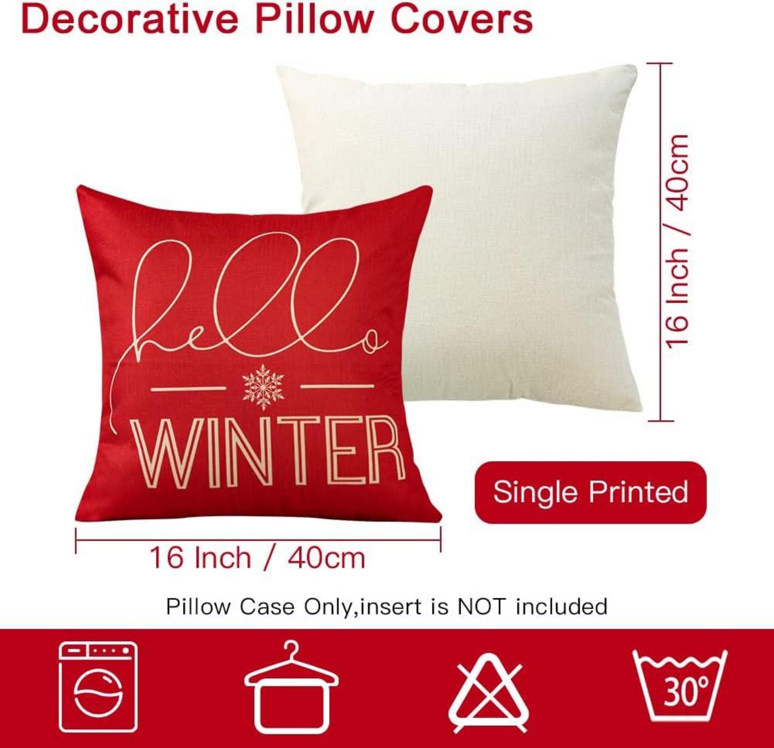 Weihnachten Kissenbezüge 4er Set Leinen Deko Zierkissen 40x40 cm