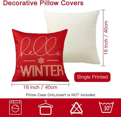 Weihnachten Kissenbezüge 4er Set Leinen Deko Zierkissen 40x40 cm