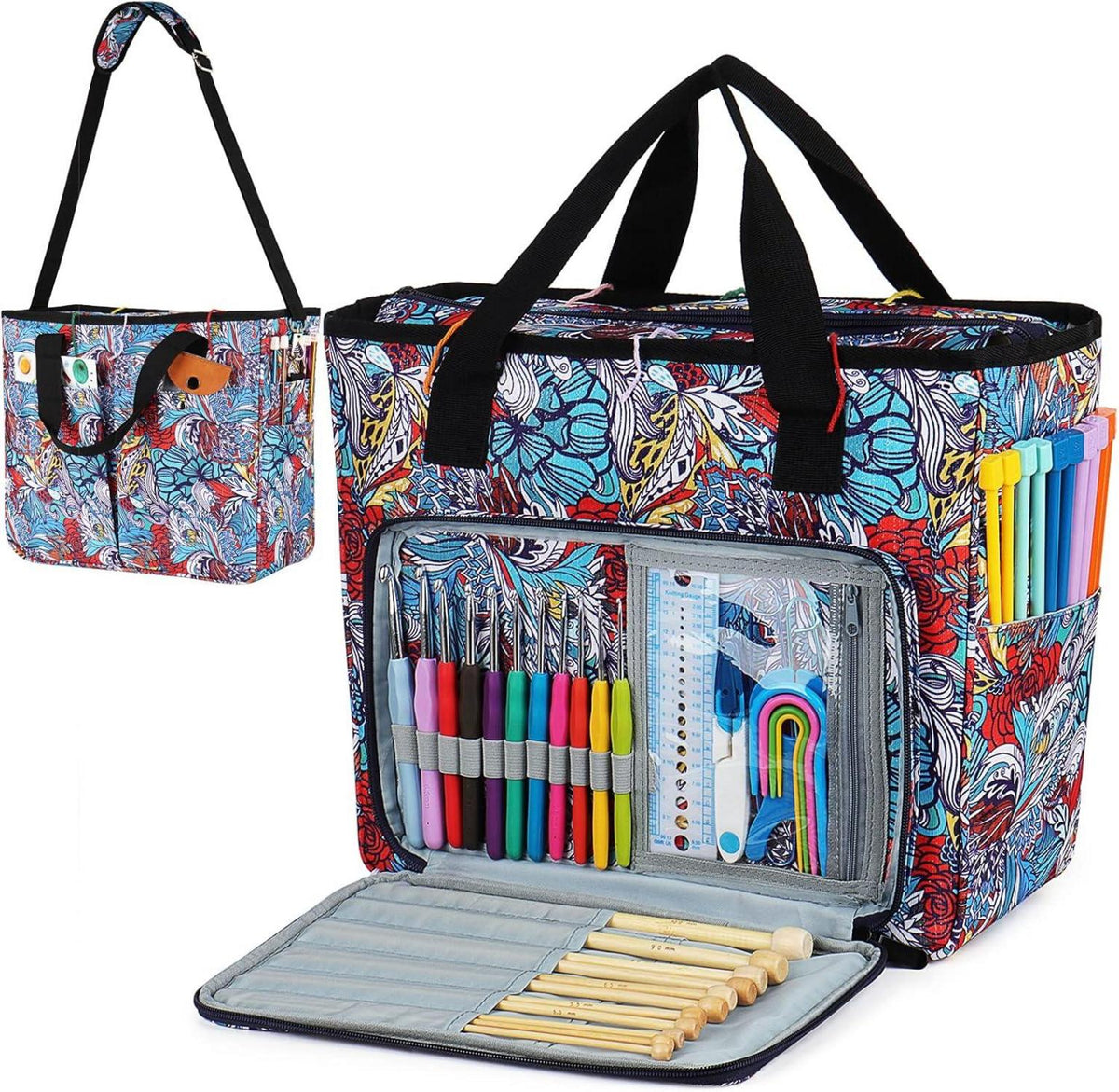 Stricktasche Aufbewahrung Wolle Blau mit Garnlöchern