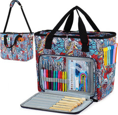Stricktasche Aufbewahrung Wolle Blau mit Garnlöchern