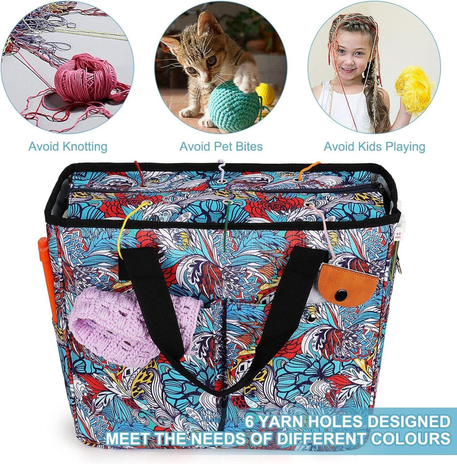 Stricktasche Aufbewahrung Wolle Blau mit Garnlöchern