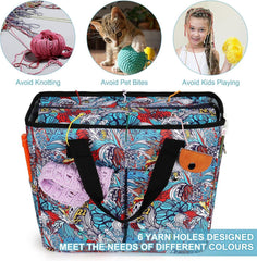 Stricktasche Aufbewahrung Wolle Blau mit Garnlöchern