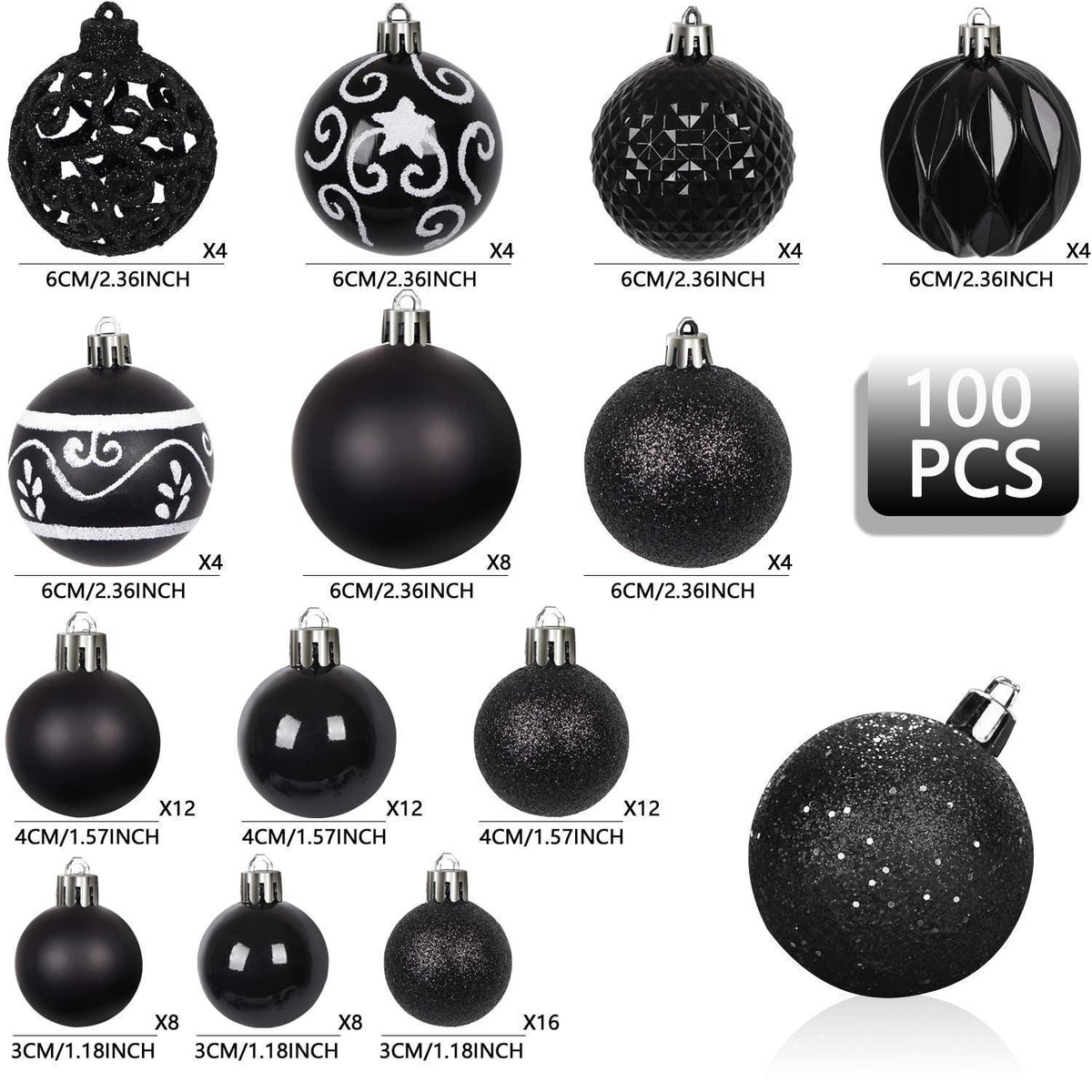 Weihnachtskugeln 100er Set bruchsicher schwarz