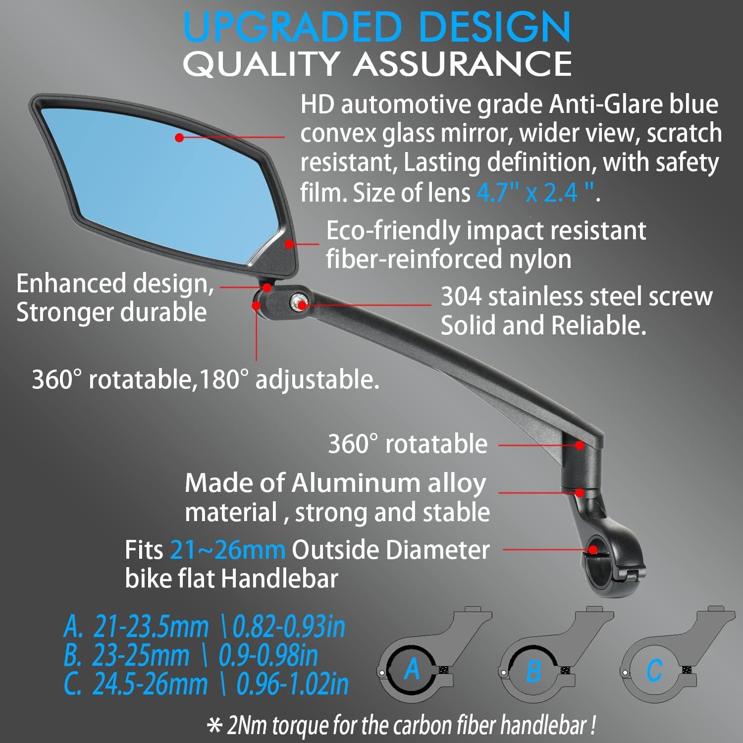 Fahrradspiegel HD Glaslinse für sichere Rückansicht