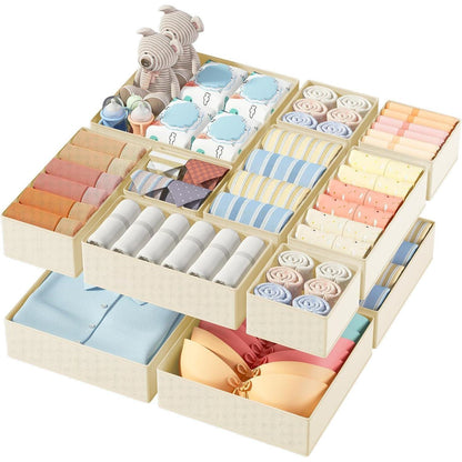 Schubladen Organizer Set 12tlg. Beige, faltbar, Stoff, Kleiderschrank Aufbewahrung