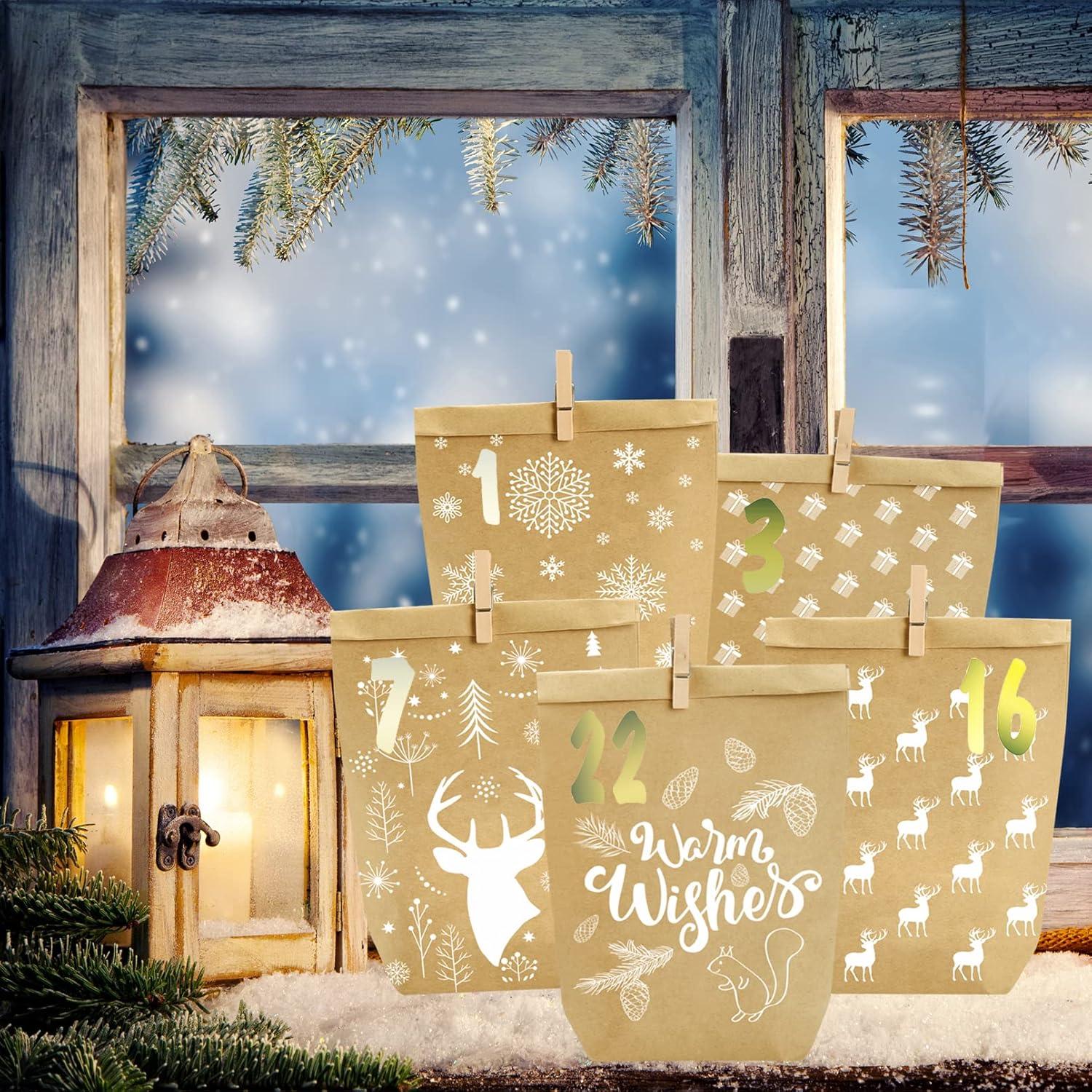 Adventskalender 24 Weihnachtskalender Geschenk Papiertüten Kraftpapier Winterfest