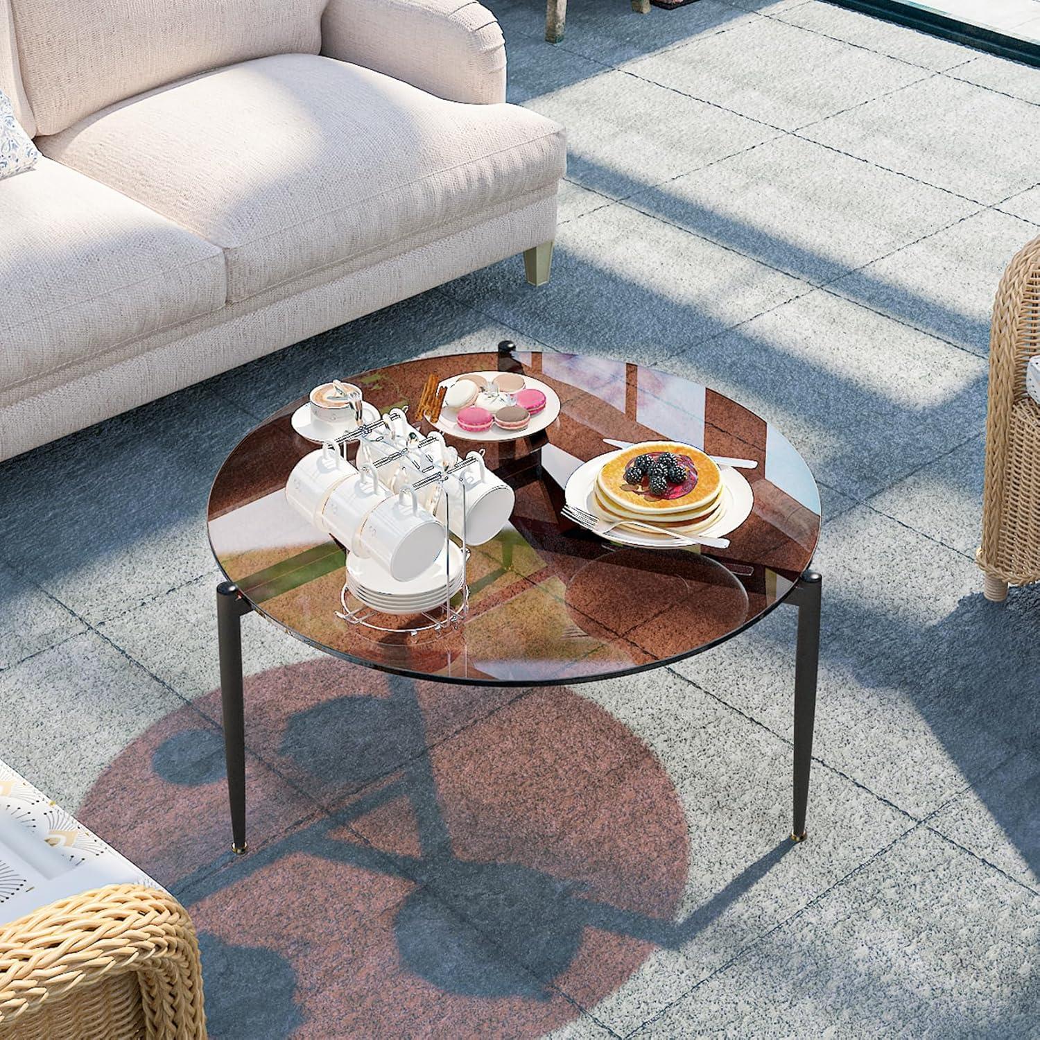 Runder Glas Couchtisch Gold 80x80x40 cm Moderne