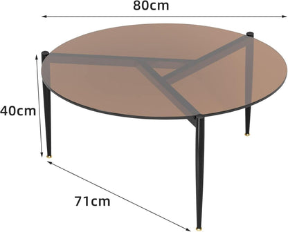 Runder Glas Couchtisch Gold Minimalistisch Modern 80x80x40 cm
