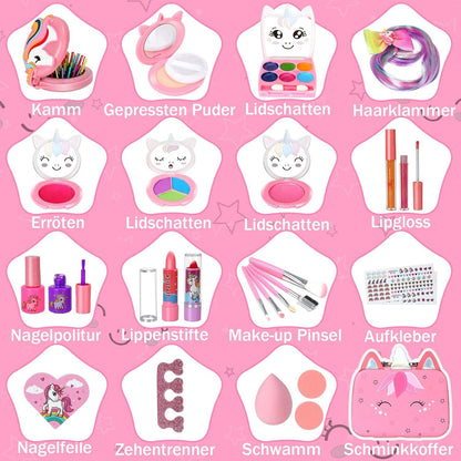 Kinderschminke Set Mädchen Schminkkoffer Spielzeug 3-12 Jahre Puder Lippenstift Rouge Lidschatten Nagellack Lipgloss Pinsel 26