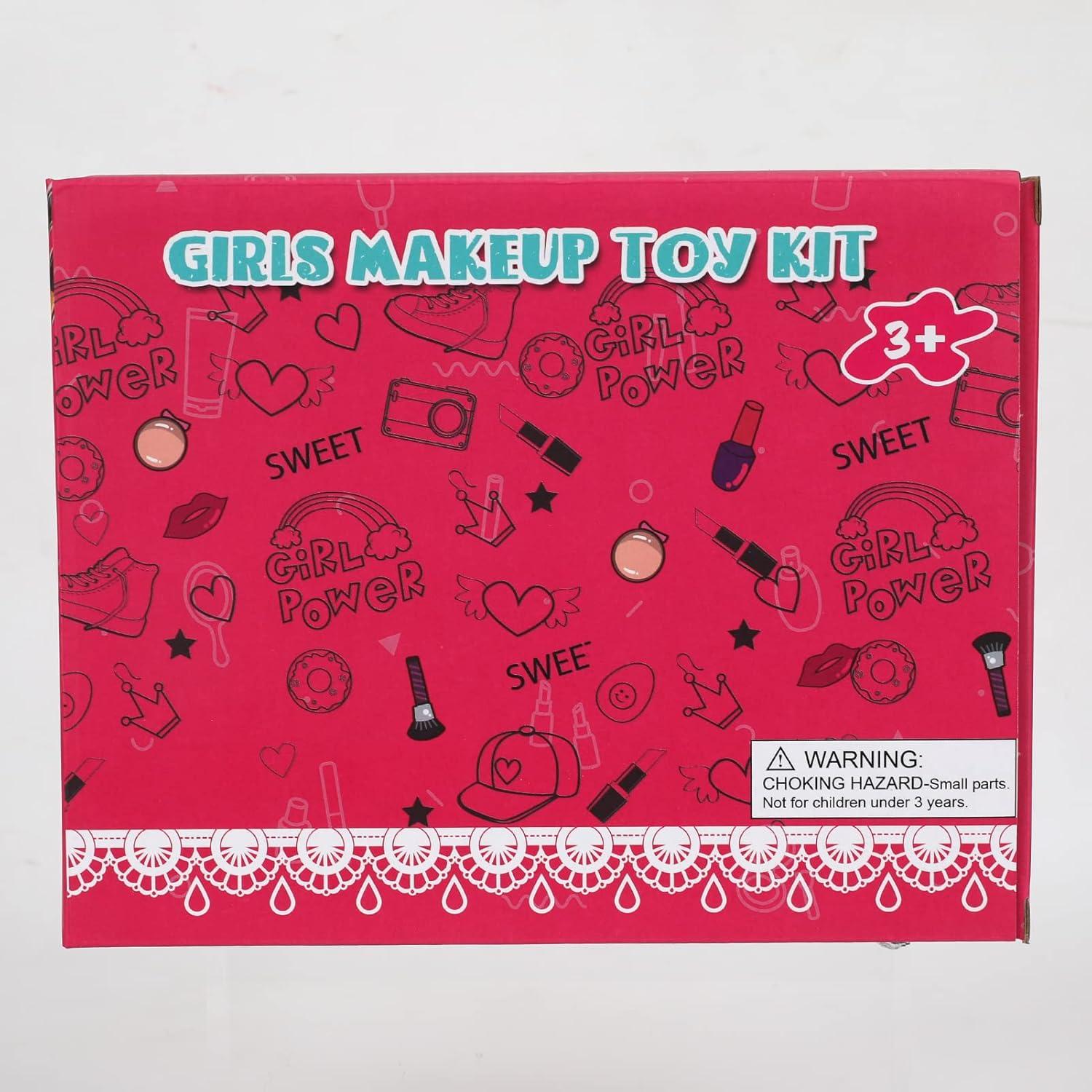 Kinderschminke Set Mädchen Schminkkoffer Spielzeug 3-12 Jahre Puder Lippenstift Rouge Lidschatten Nagellack Lipgloss Pinsel 26