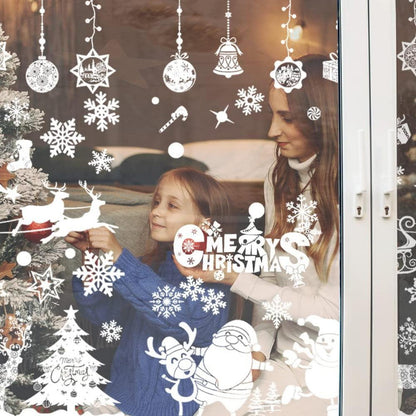 8x Weihnachts Fensterbilder Rentier Schneeflocken PVC Selbstklebend