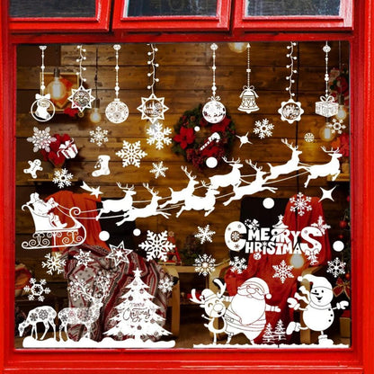 8x Weihnachts Fensterbilder Rentier Schneeflocken PVC Selbstklebend