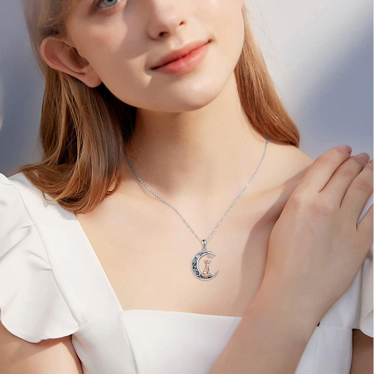 Fuchskette Sterling Silber mit Mond und Katze | Schmuck für Frauen